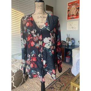 Tolani black top with red florals